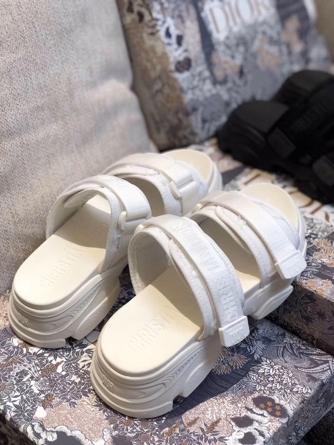 Dior D-Wander Slides In White Camouflage Fabric