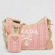 Prada Re-Edition 2005 Bag In Beige and Pink Stripe Raffia