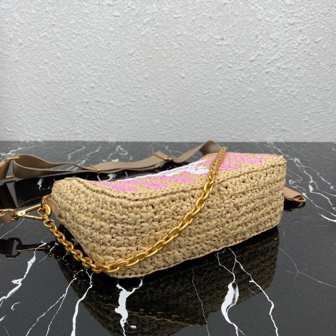 Prada Re-Edition 2005 Bag In Beige and Pink Stripe Raffia