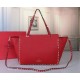 Valentino Rockstud Medium Tote In Red Grained Leather