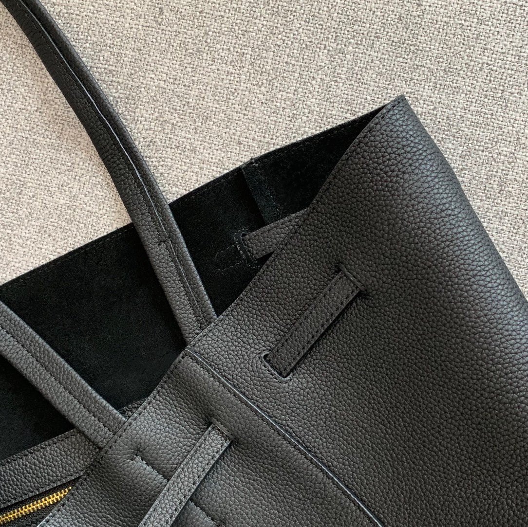 Celine Small Cabas Phantom Bag In Black Grained Calfskin