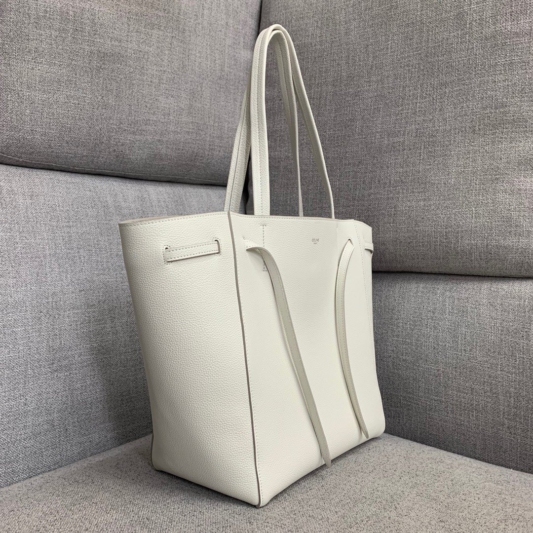 Celine Small Cabas Phantom Bag In White Grained Calfskin