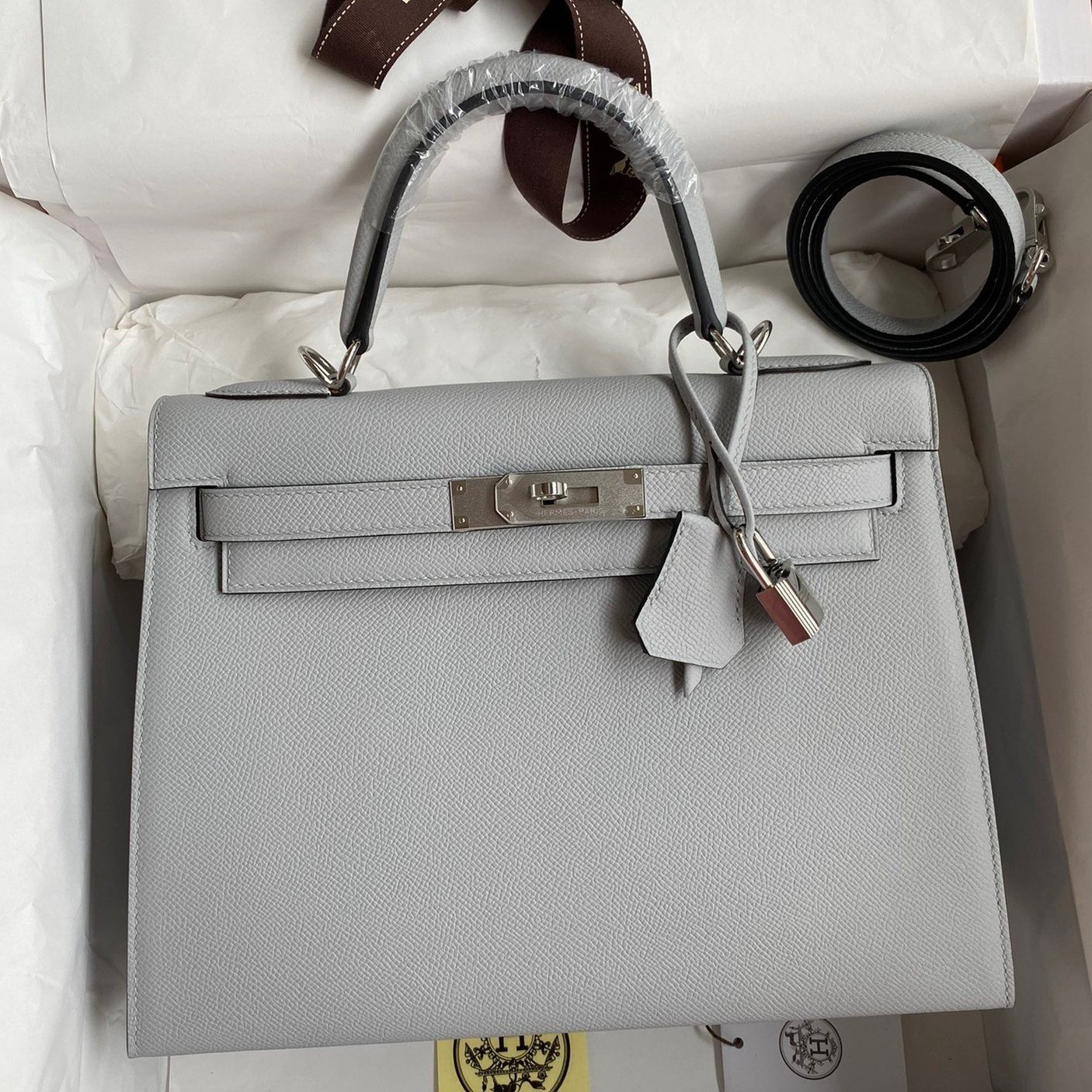 Hermes Kelly Sellier 28 Handmade Bag In Gris Mouette Epsom Calfskin