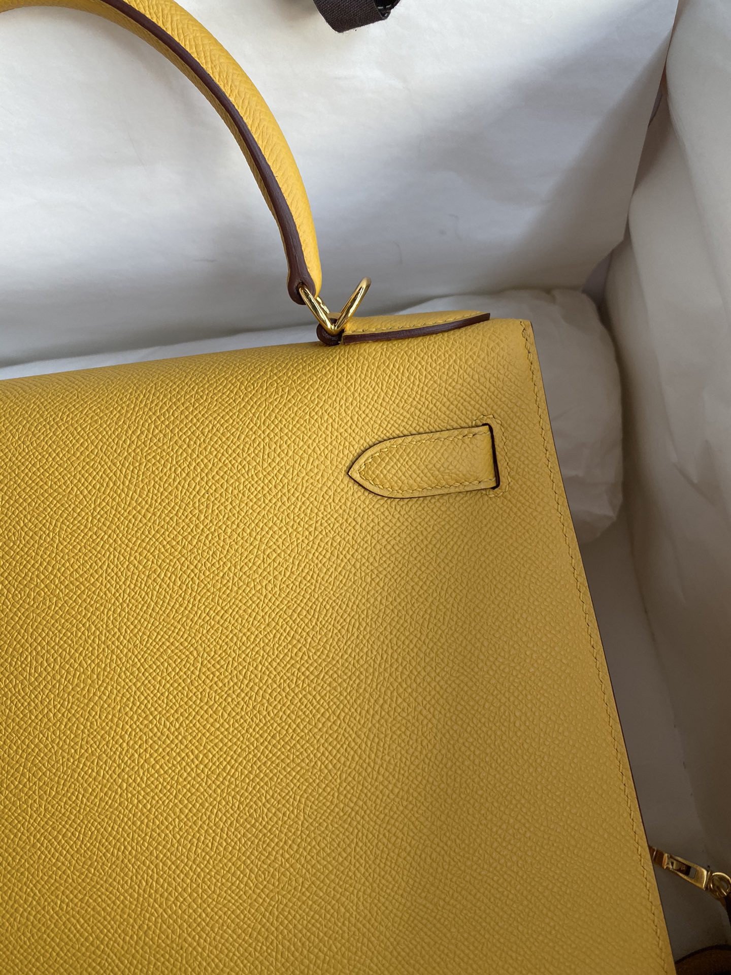 Hermes Kelly Sellier 28 Handmade Bag In Jaune Ambre Epsom Calfskin