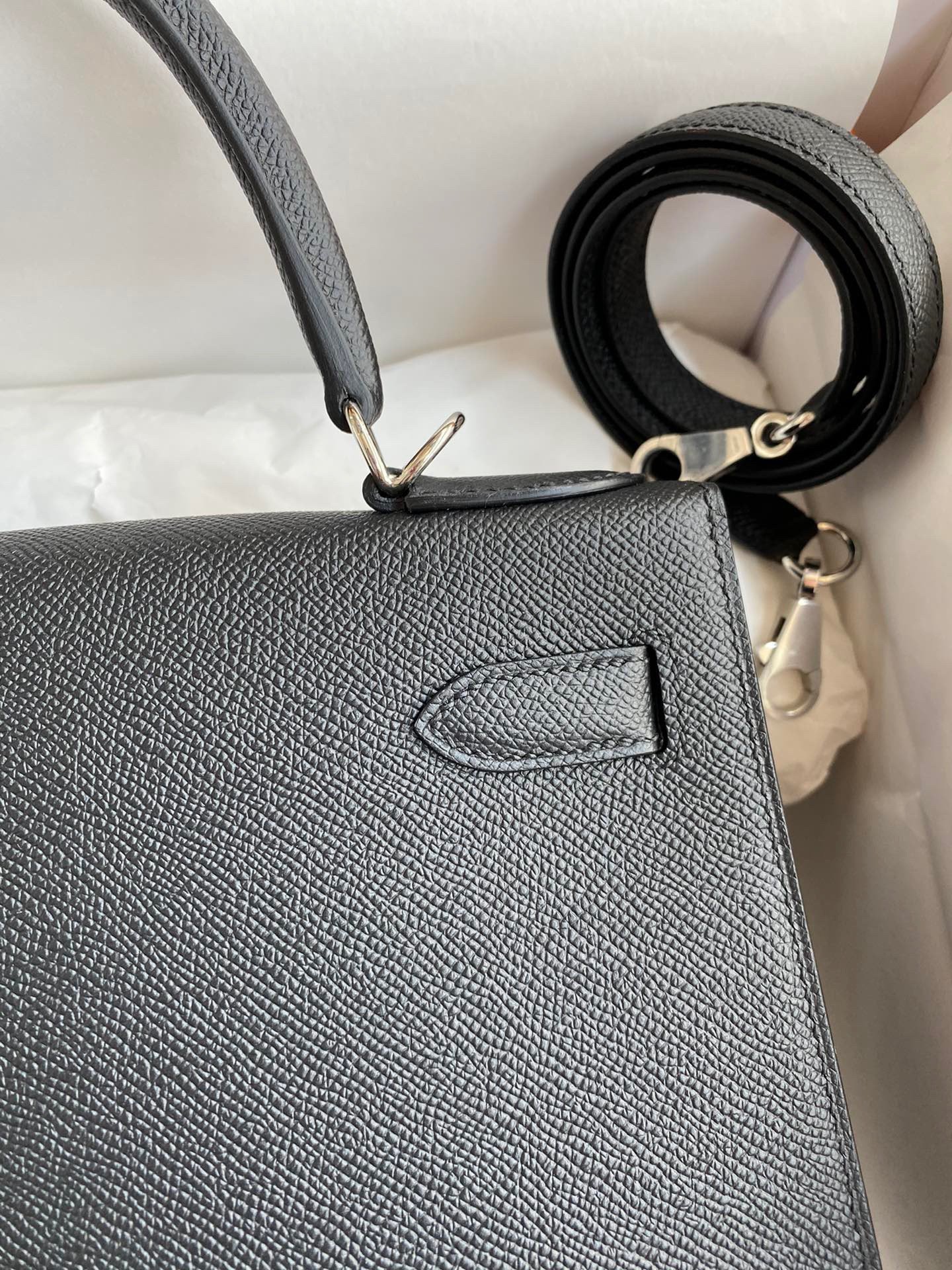 Hermes Kelly Sellier 28 Handmade Bag In Black Epsom Calfskin