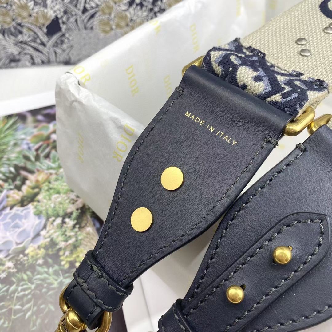 Dior Shoulder Strap in Blue Oblique Embroidery with Medallions