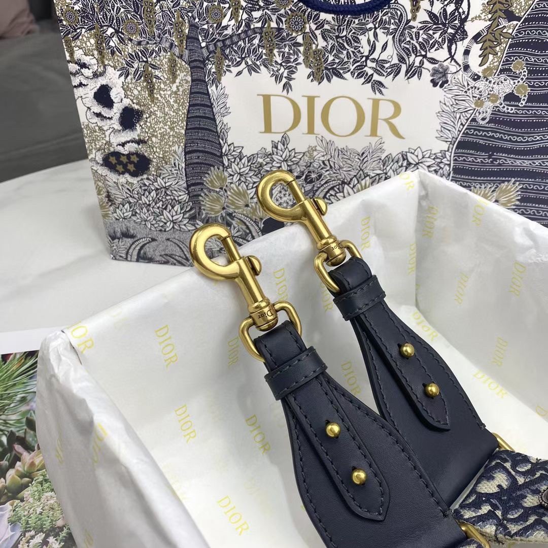 Dior Shoulder Strap in Blue Oblique Embroidery with Medallions