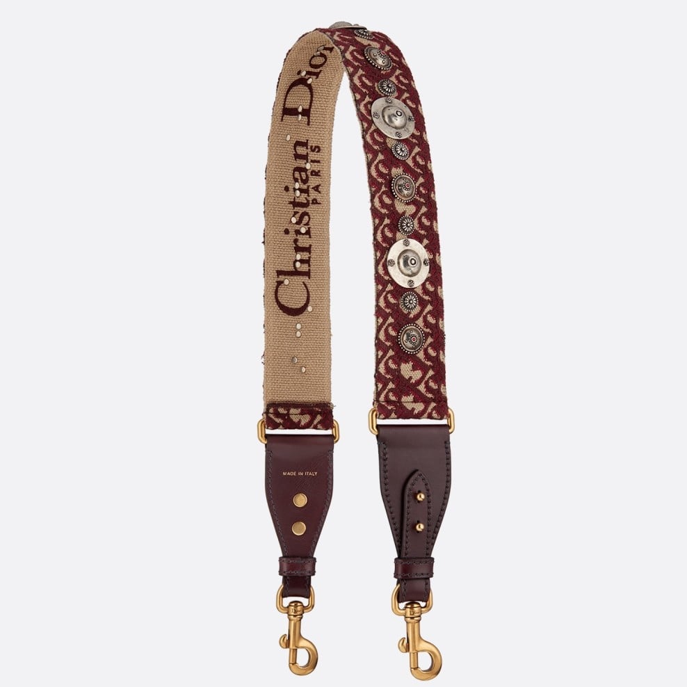 Dior Shoulder Strap in Bordeaux Oblique Embroidery with Medallions