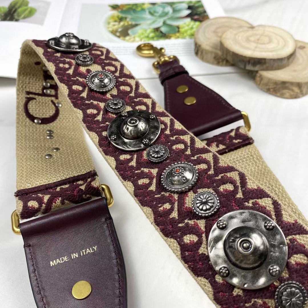 Dior Shoulder Strap in Bordeaux Oblique Embroidery with Medallions