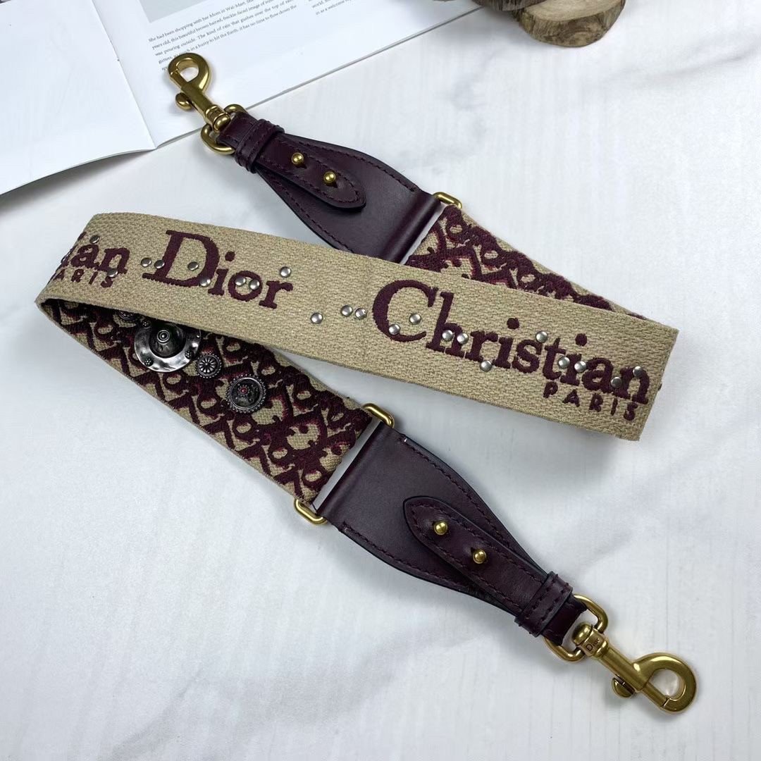 Dior Shoulder Strap in Bordeaux Oblique Embroidery with Medallions