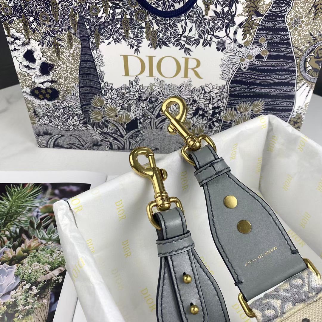 Dior Shoulder Strap in Grey Oblique Embroidery with Medallions