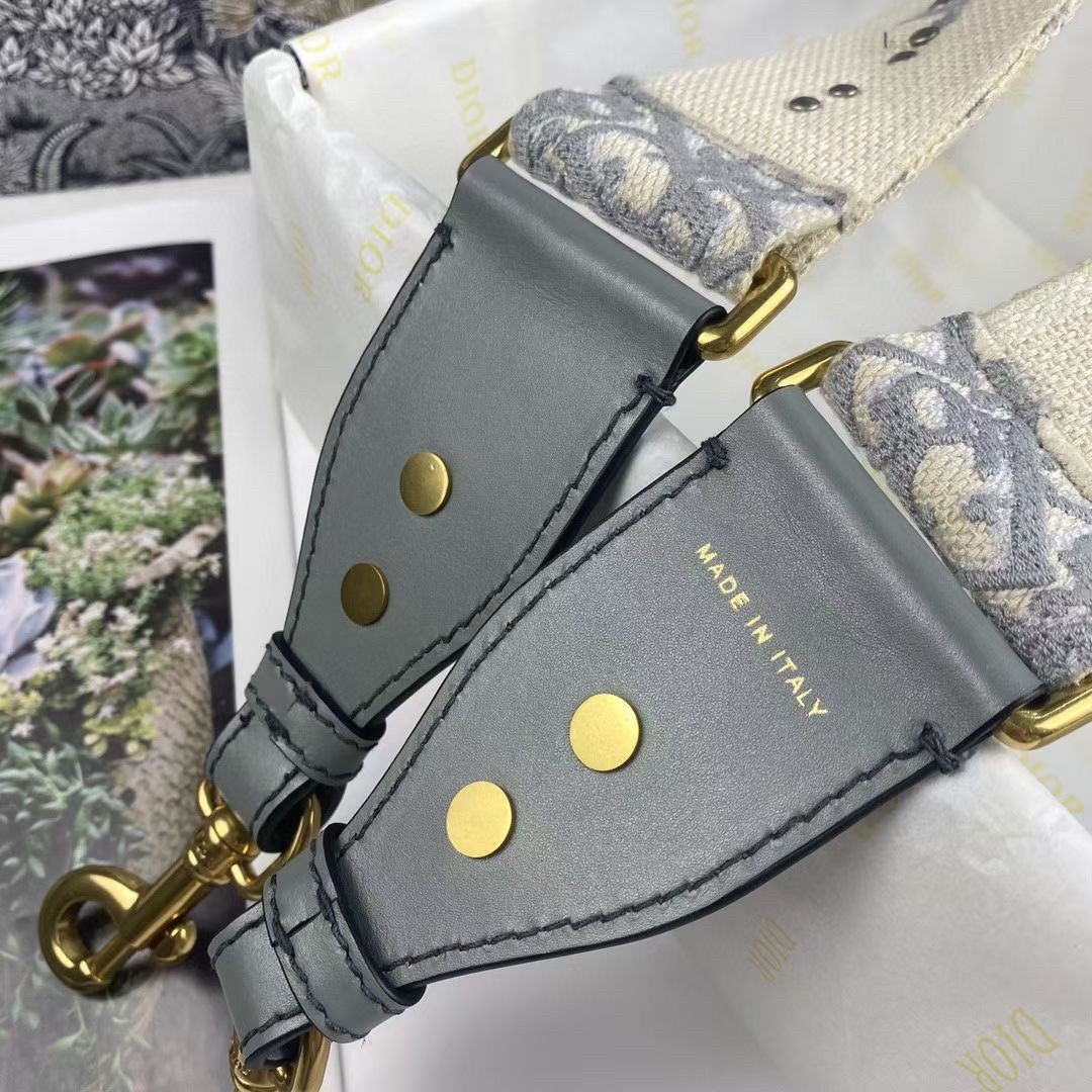 Dior Shoulder Strap in Grey Oblique Embroidery with Medallions