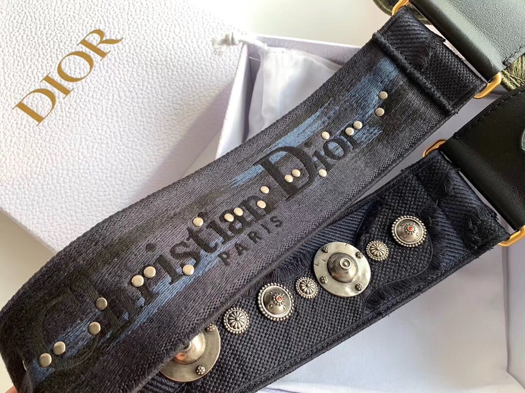 Dior Shoulder Strap in Blue Camouflage Embroidery with Medallions