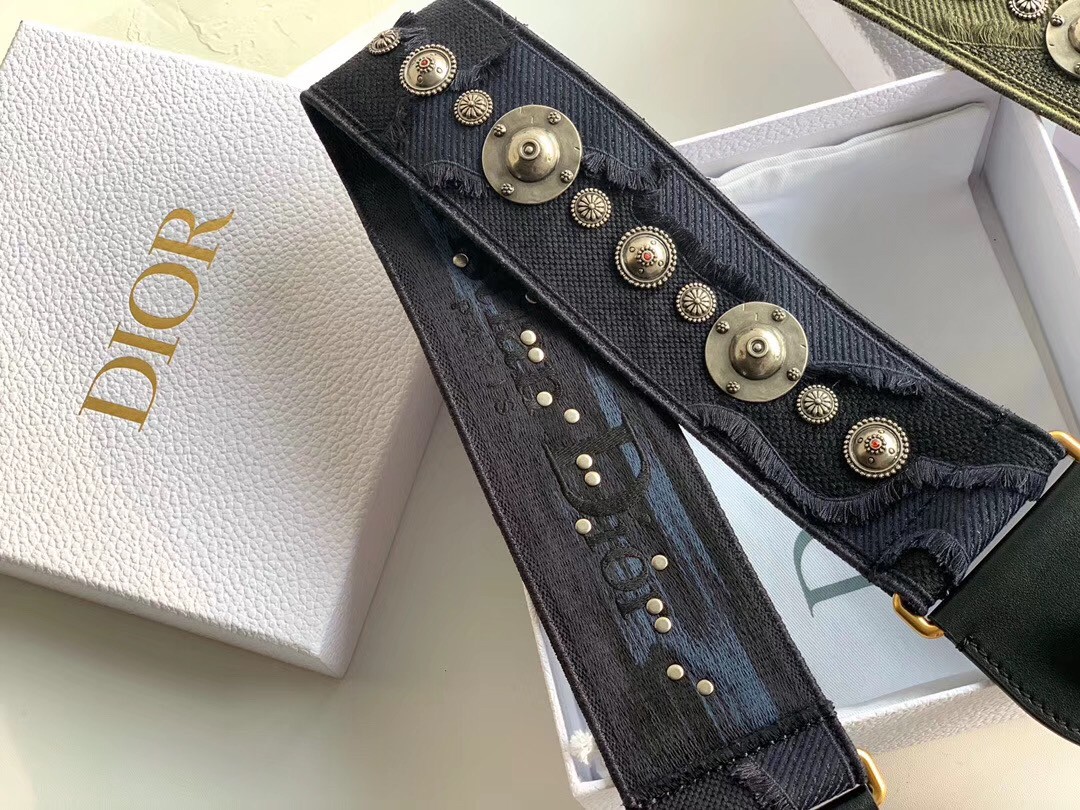 Dior Shoulder Strap in Blue Camouflage Embroidery with Medallions