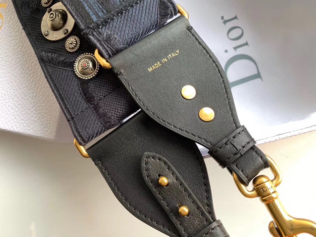 Dior Shoulder Strap in Blue Camouflage Embroidery with Medallions