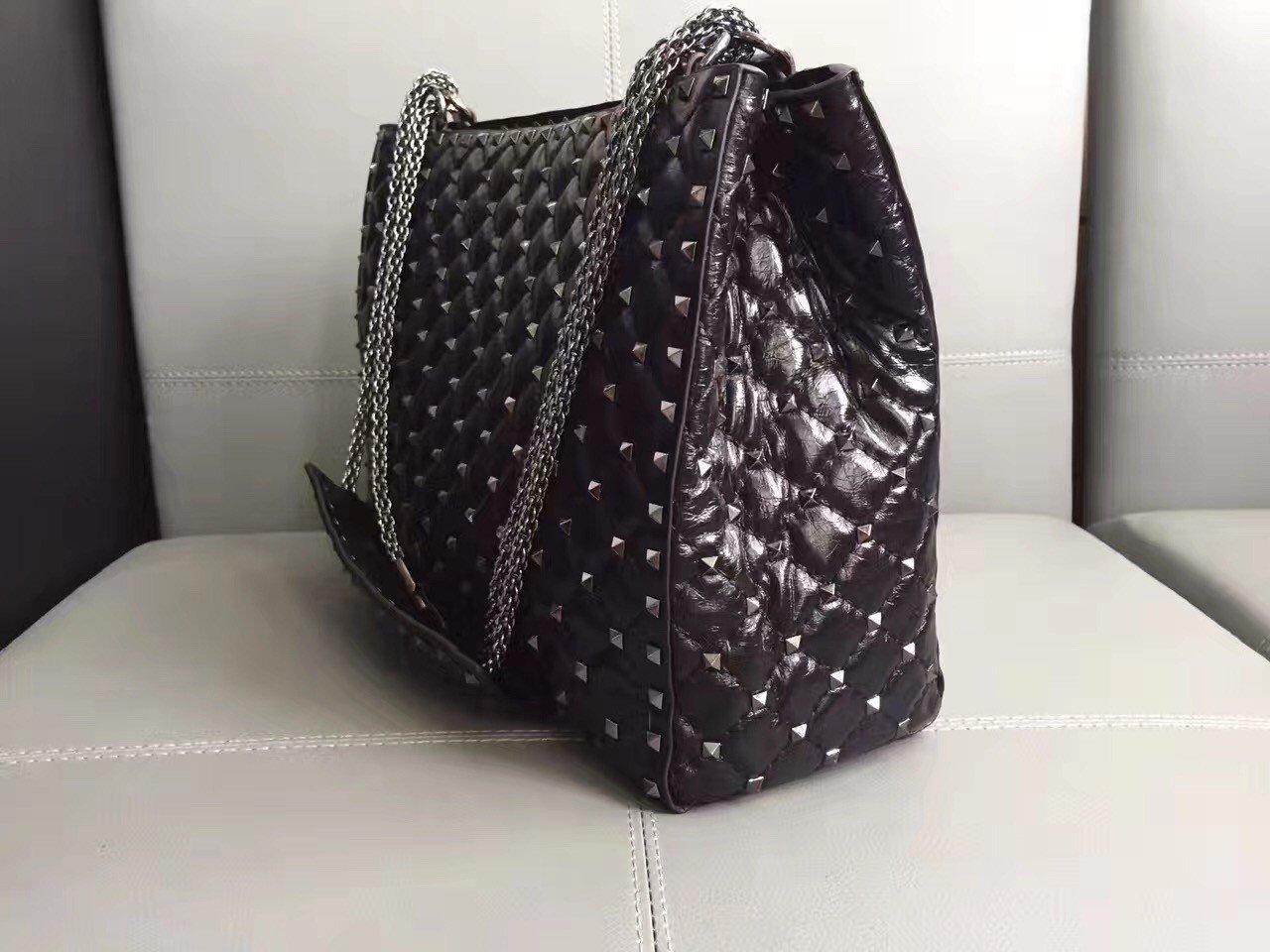 Valentino All Black Rockstud Spike Tote Bag