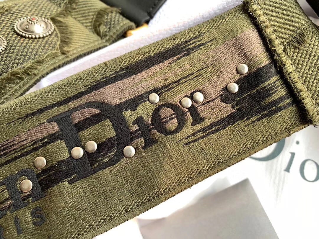 Dior Shoulder Strap in Green Camouflage Embroidery with Medallions