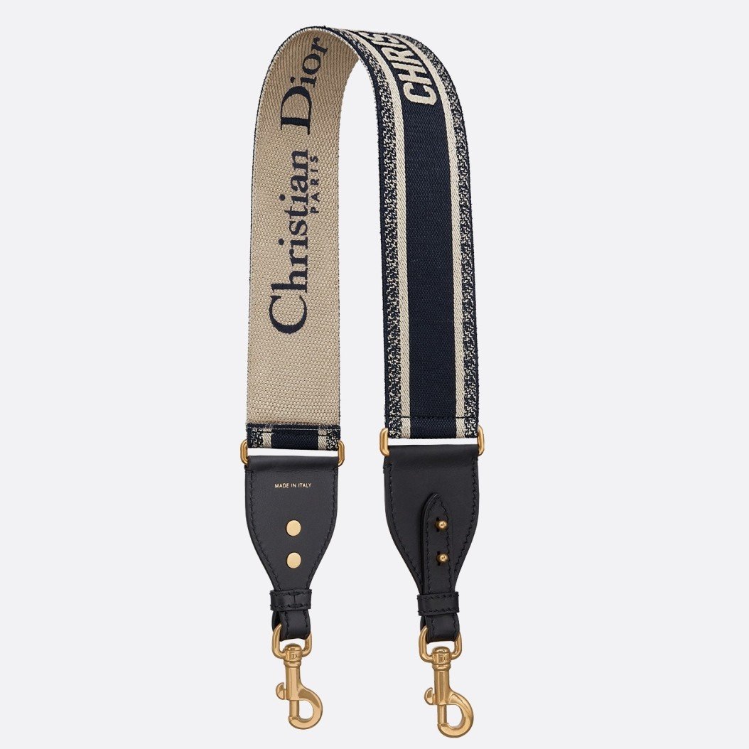 Dior Shoulder Strap in Blue Embroidery Canvas