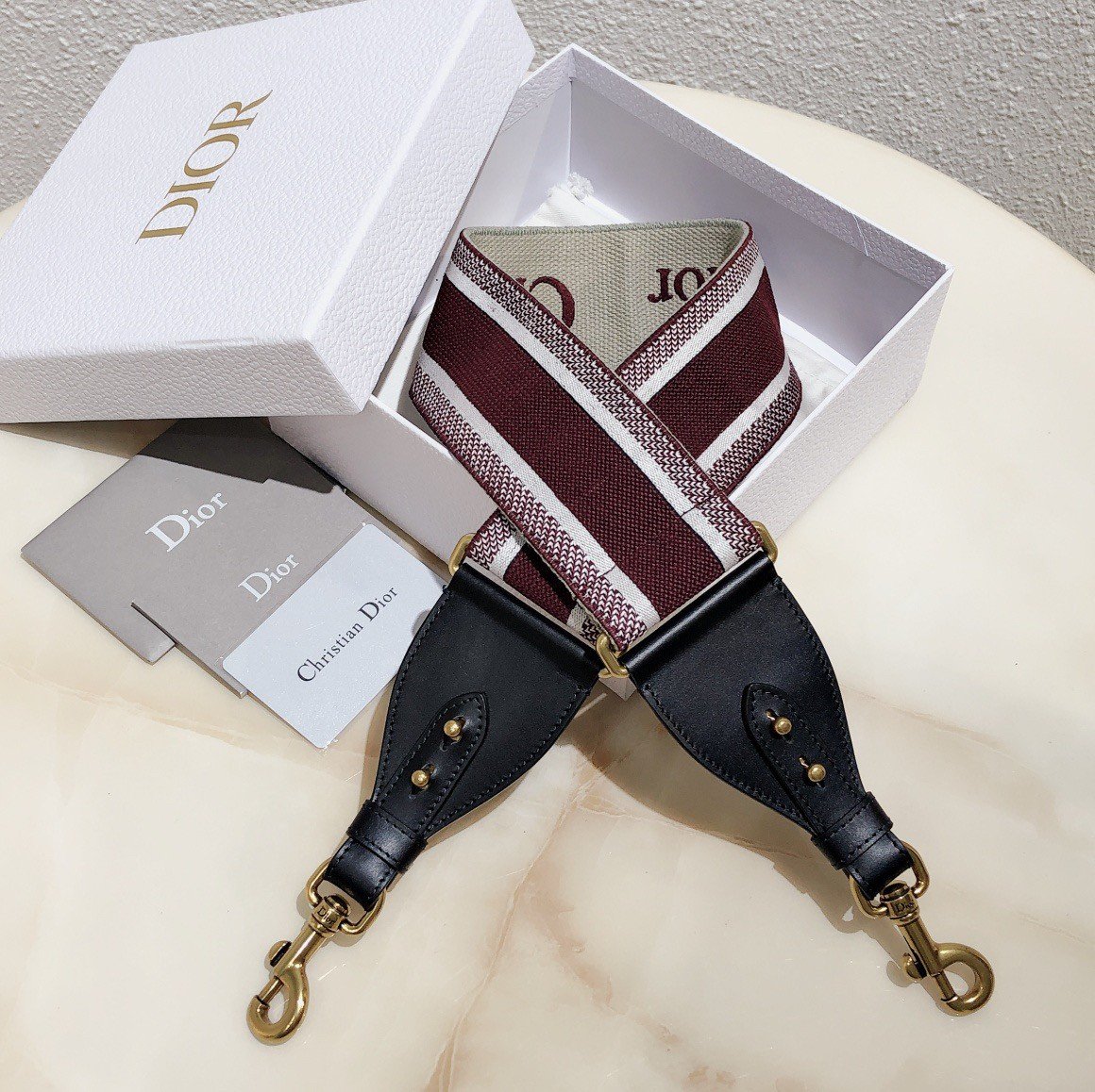 Dior Shoulder Strap in Bordeaux Embroidery Canvas