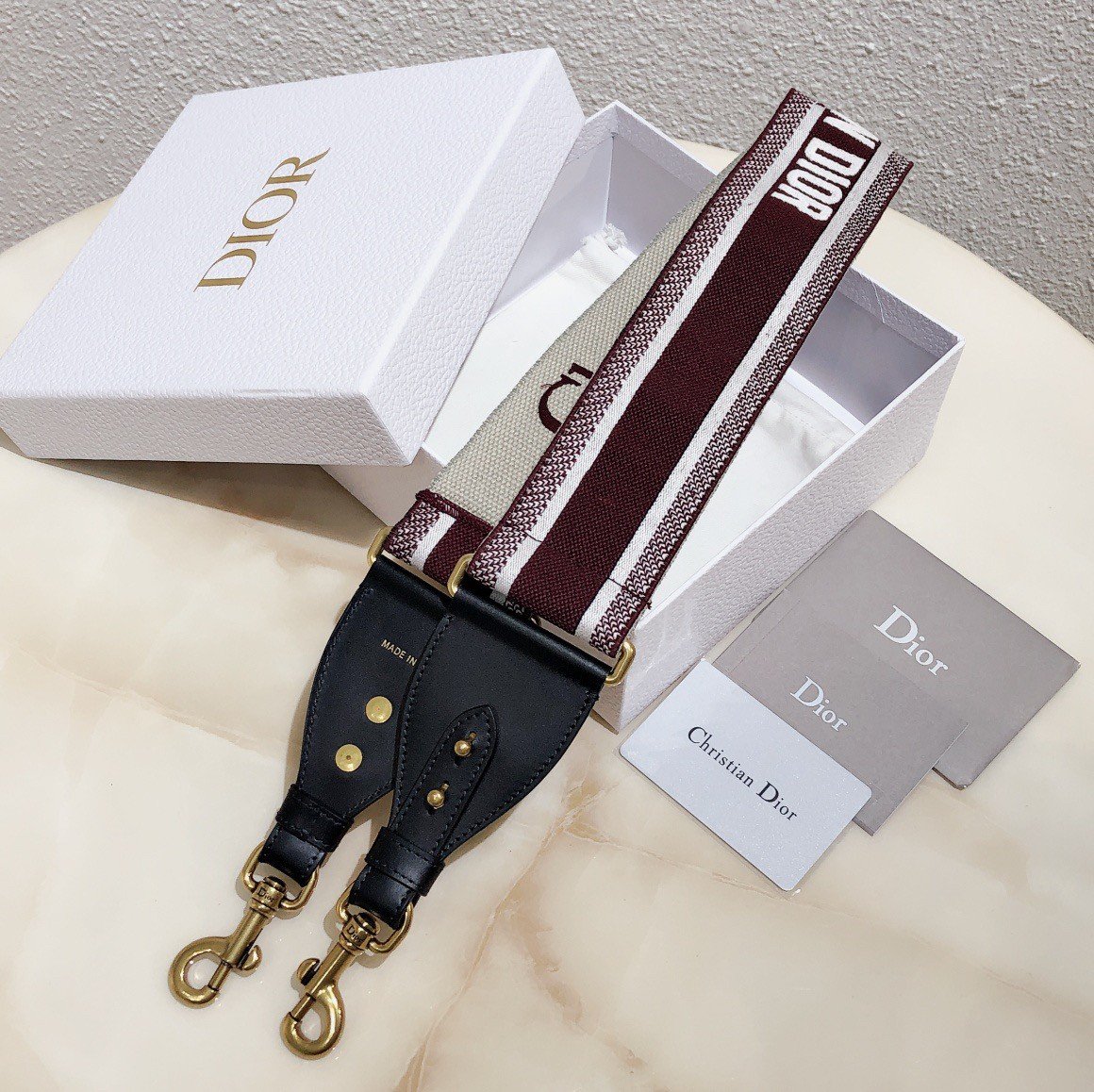 Dior Shoulder Strap in Bordeaux Embroidery Canvas