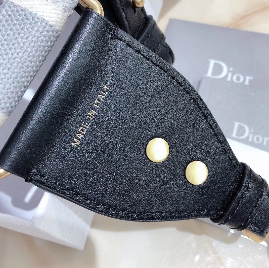 Dior Shoulder Strap in Grey Embroidery Canvas