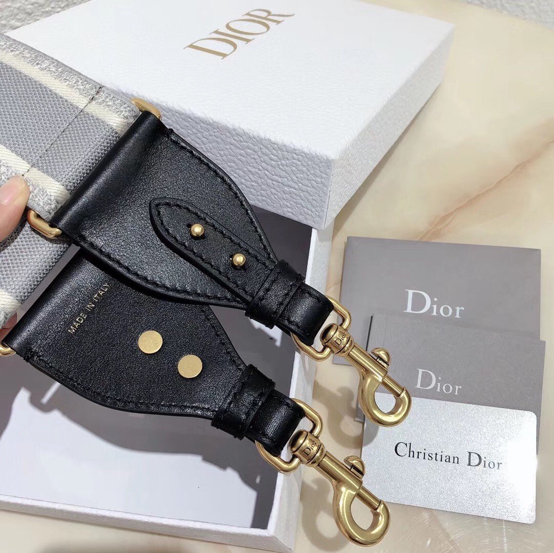 Dior Shoulder Strap in Grey Embroidery Canvas