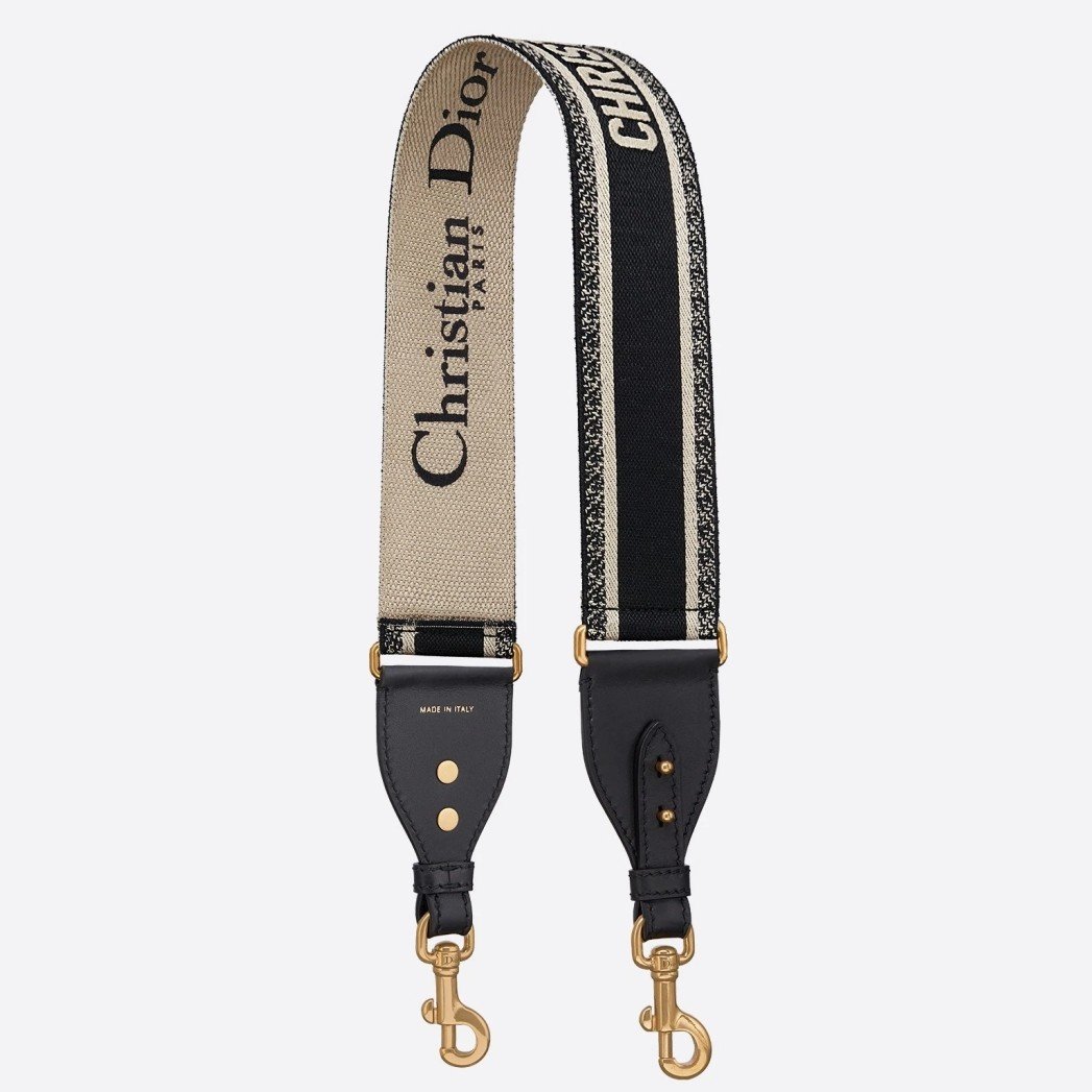 Dior Shoulder Strap in Black Embroidery Canvas