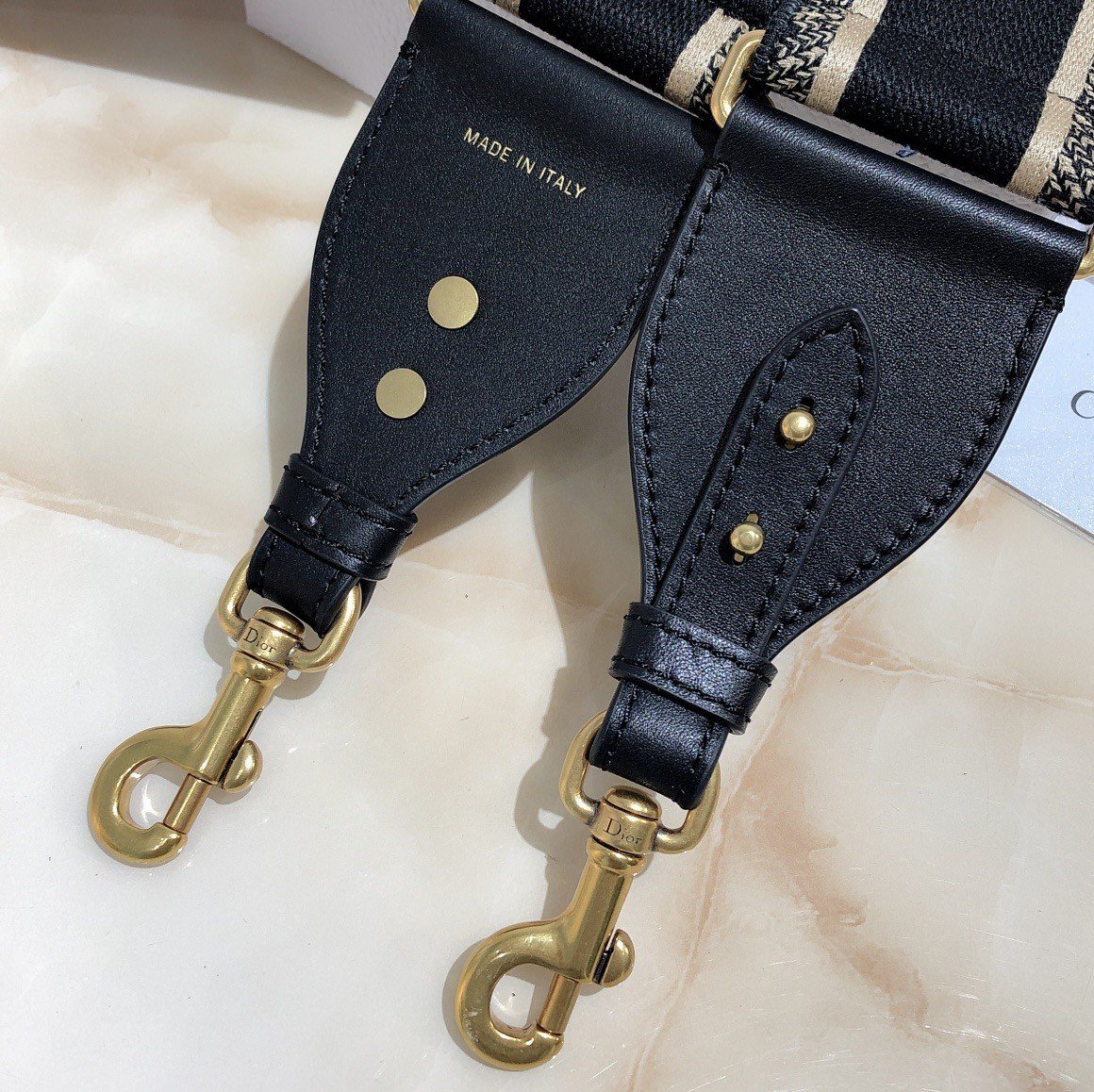 Dior Shoulder Strap in Black Embroidery Canvas