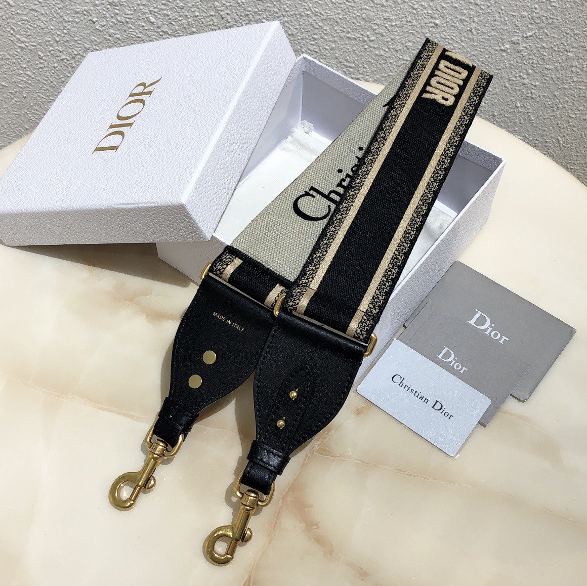 Dior Shoulder Strap in Black Embroidery Canvas