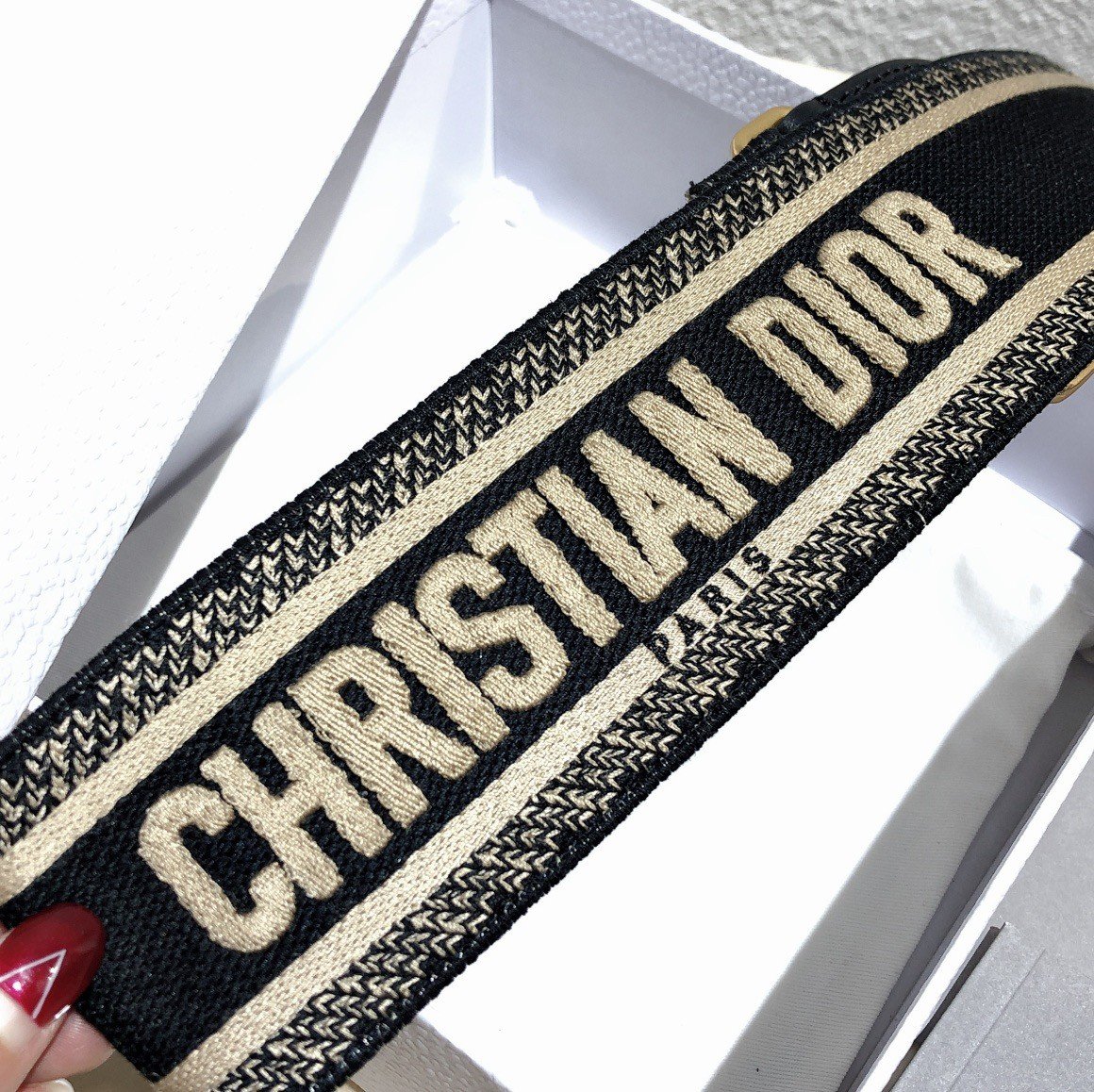 Dior Shoulder Strap in Black Embroidery Canvas