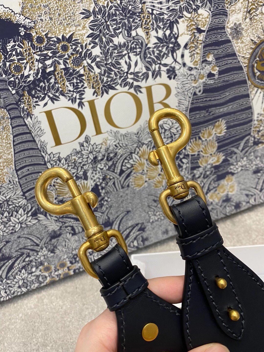 Dior Shoulder Strap in Blue Dior Oblique Embroidered Velvet