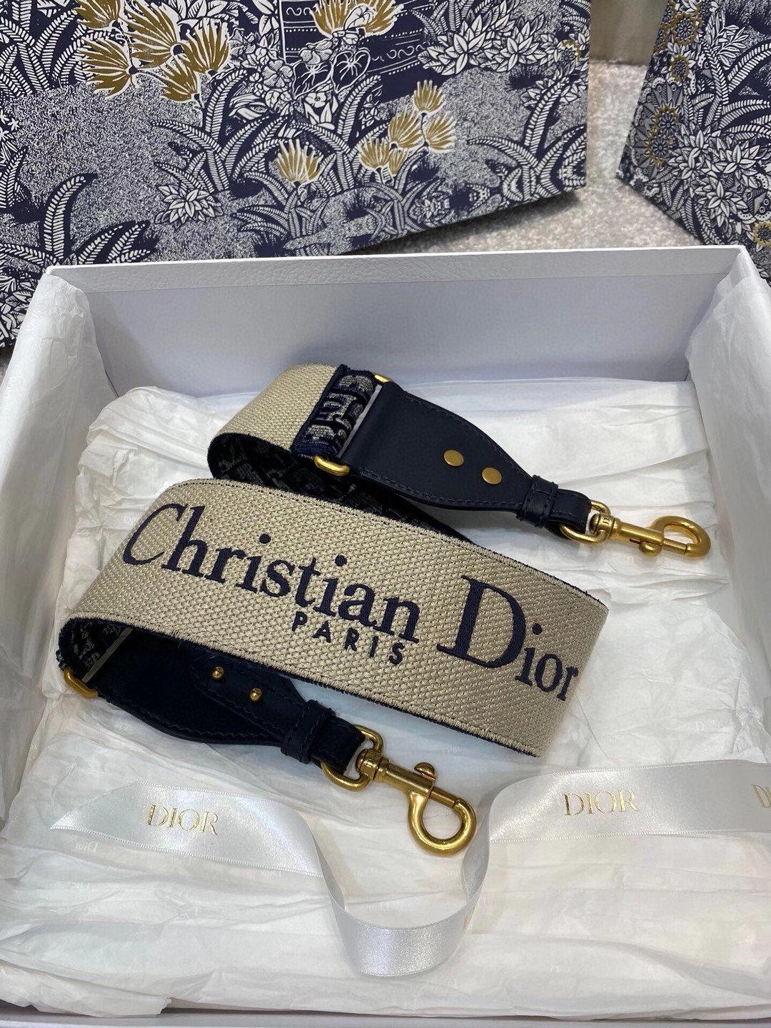 Dior Shoulder Strap in Blue Dior Oblique Embroidered Velvet