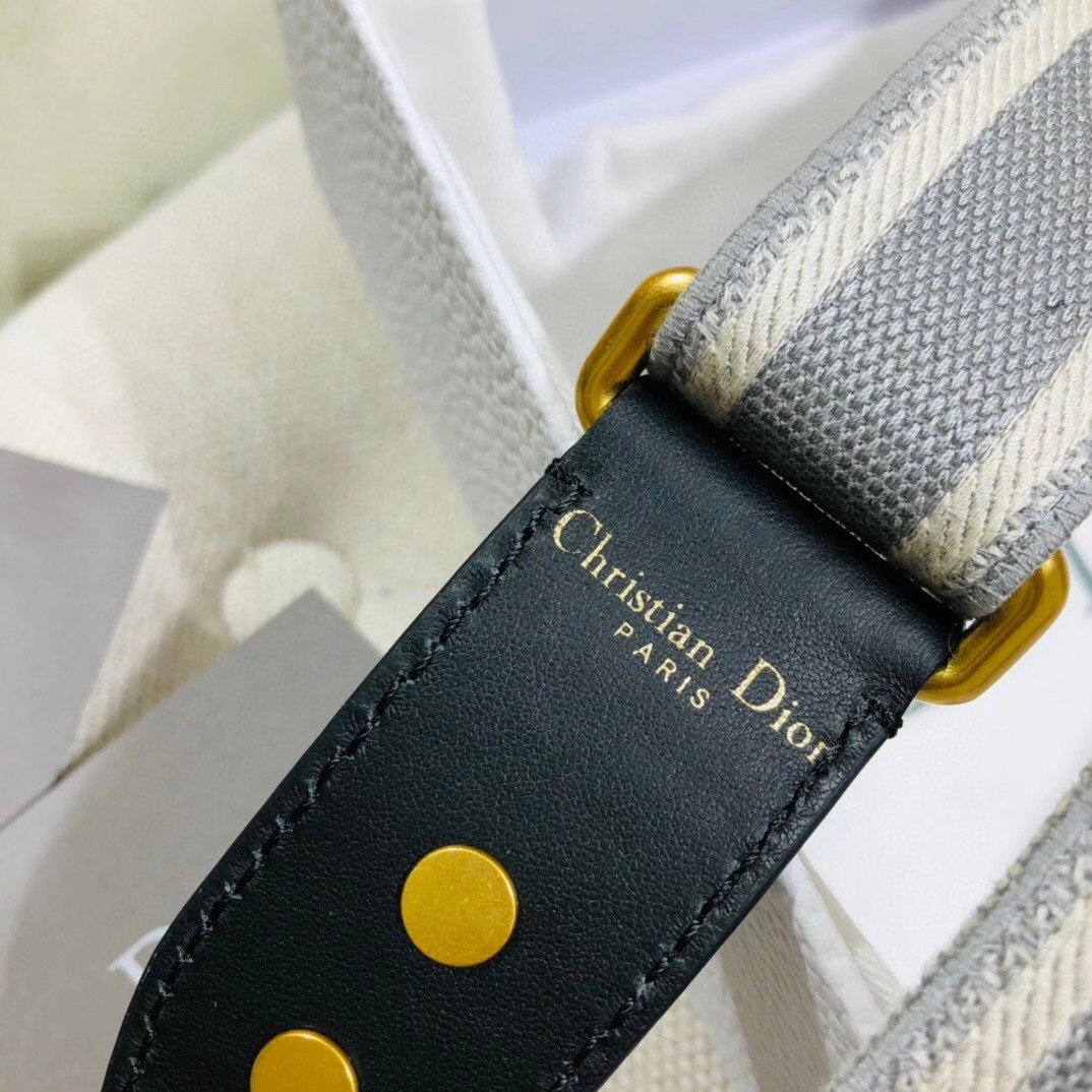 Dior Adjustable Shoulder Strap in Grey Embroidery Canvas