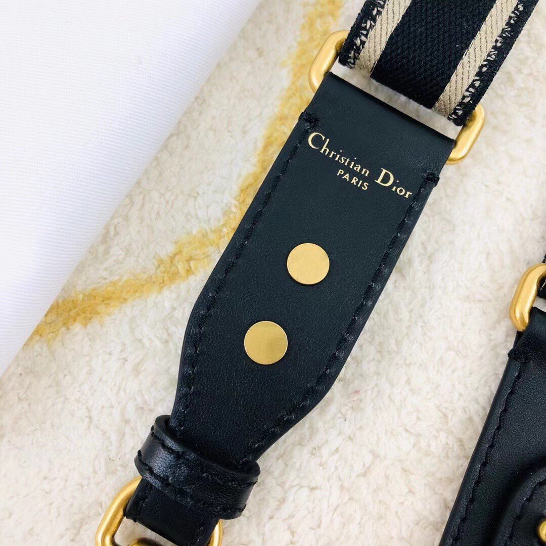 Dior Adjustable Shoulder Strap in Black Embroidery Canvas