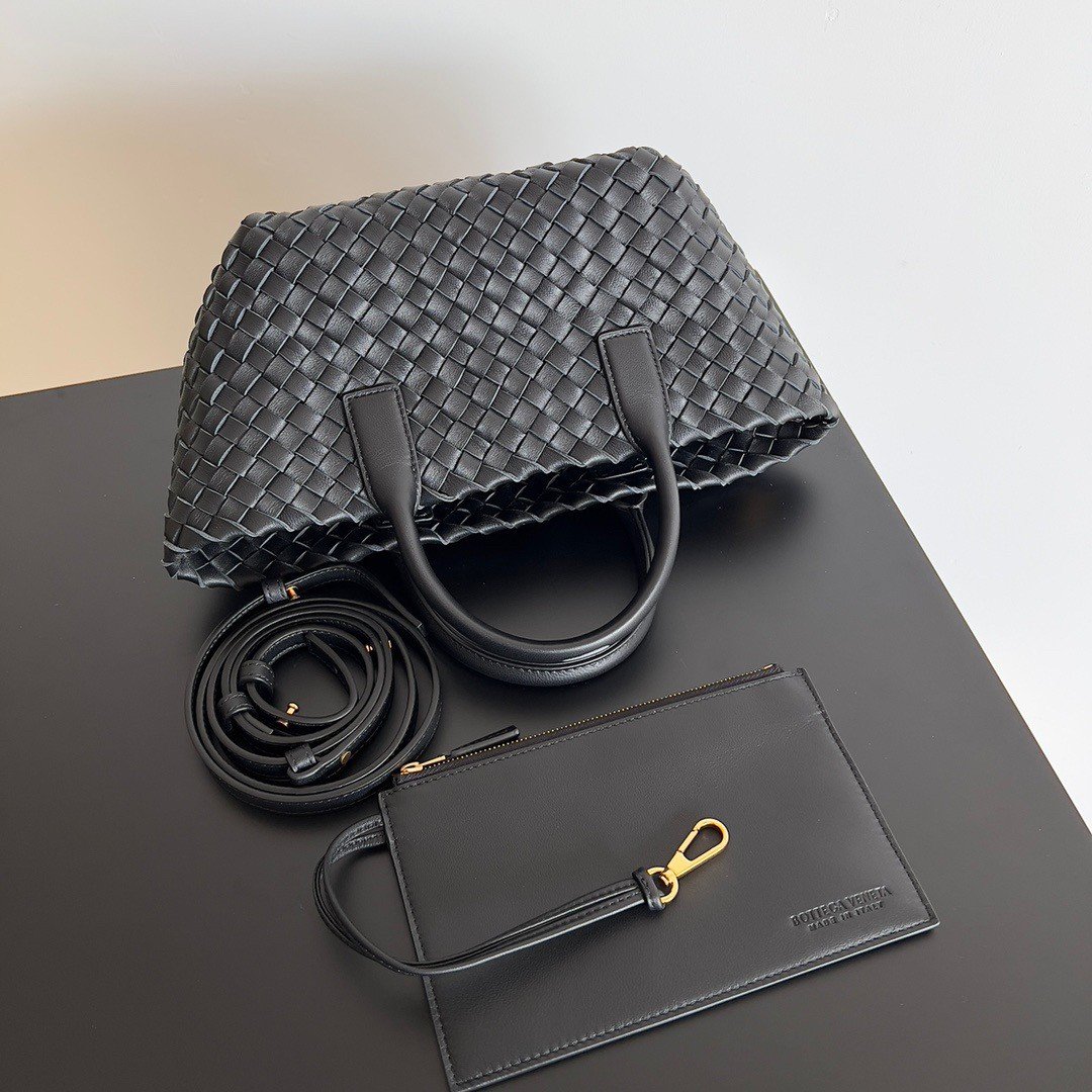 Bottega Veneta Cabat Mini Bag In Black Intrecciato Lambskin