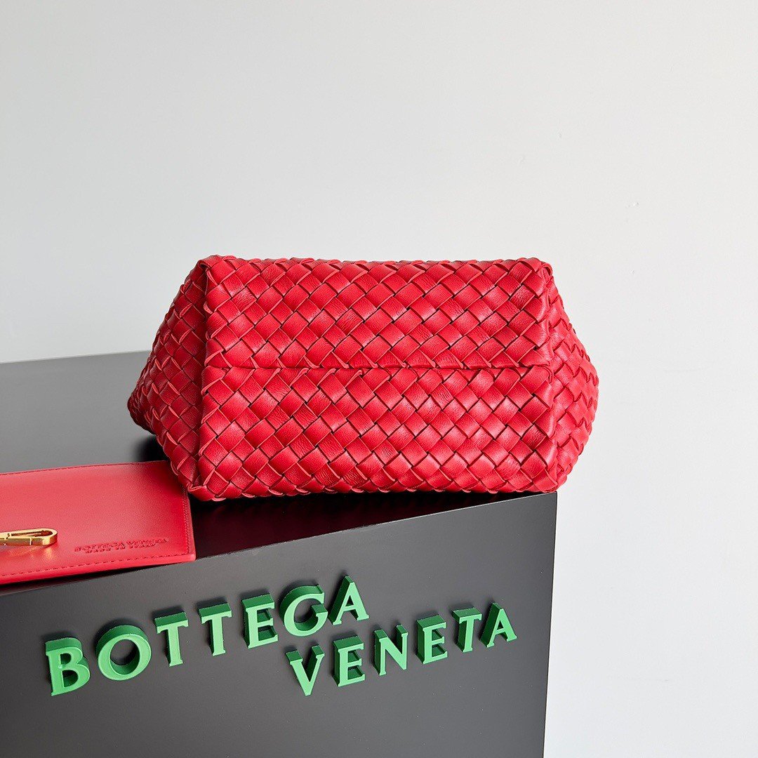 Bottega Veneta Cabat Mini Bag In Red Intrecciato Lambskin