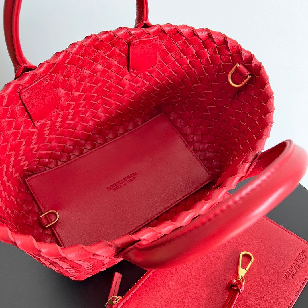 Bottega Veneta Cabat Mini Bag In Red Intrecciato Lambskin