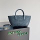 Bottega Veneta Cabat Mini Bag In Navy Blue Intrecciato Lambskin