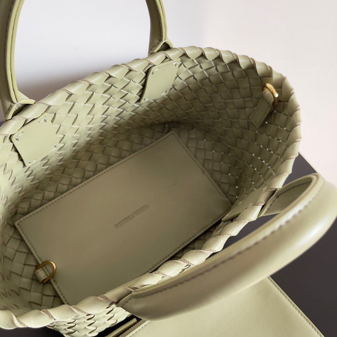 Bottega Veneta Cabat Mini Bag In Travertine Intrecciato Lambskin