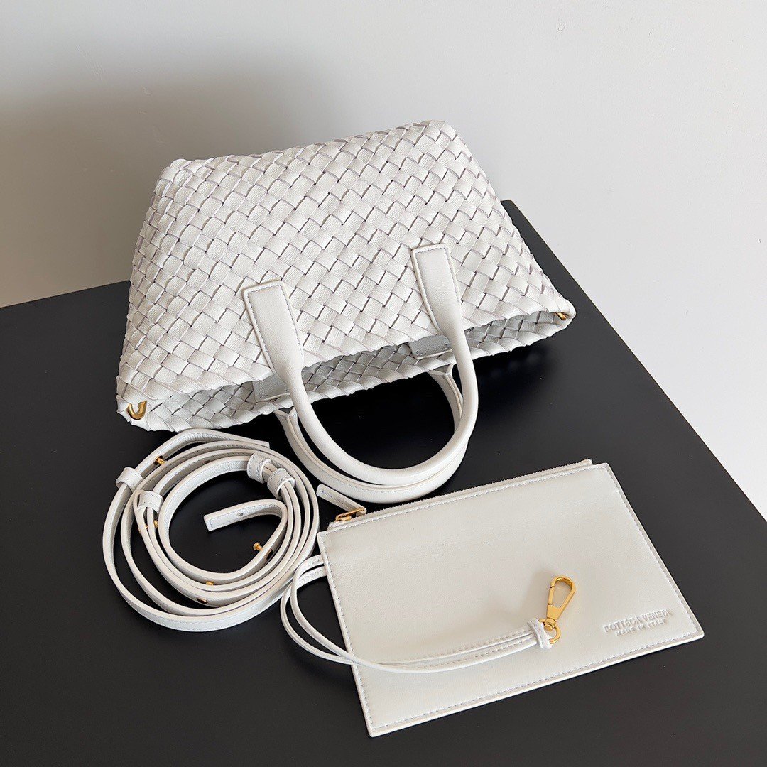 Bottega Veneta Cabat Mini Bag In White Intrecciato Lambskin