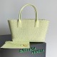 Bottega Veneta Cabat Medium Bag In Lemon Intrecciato Lambskin