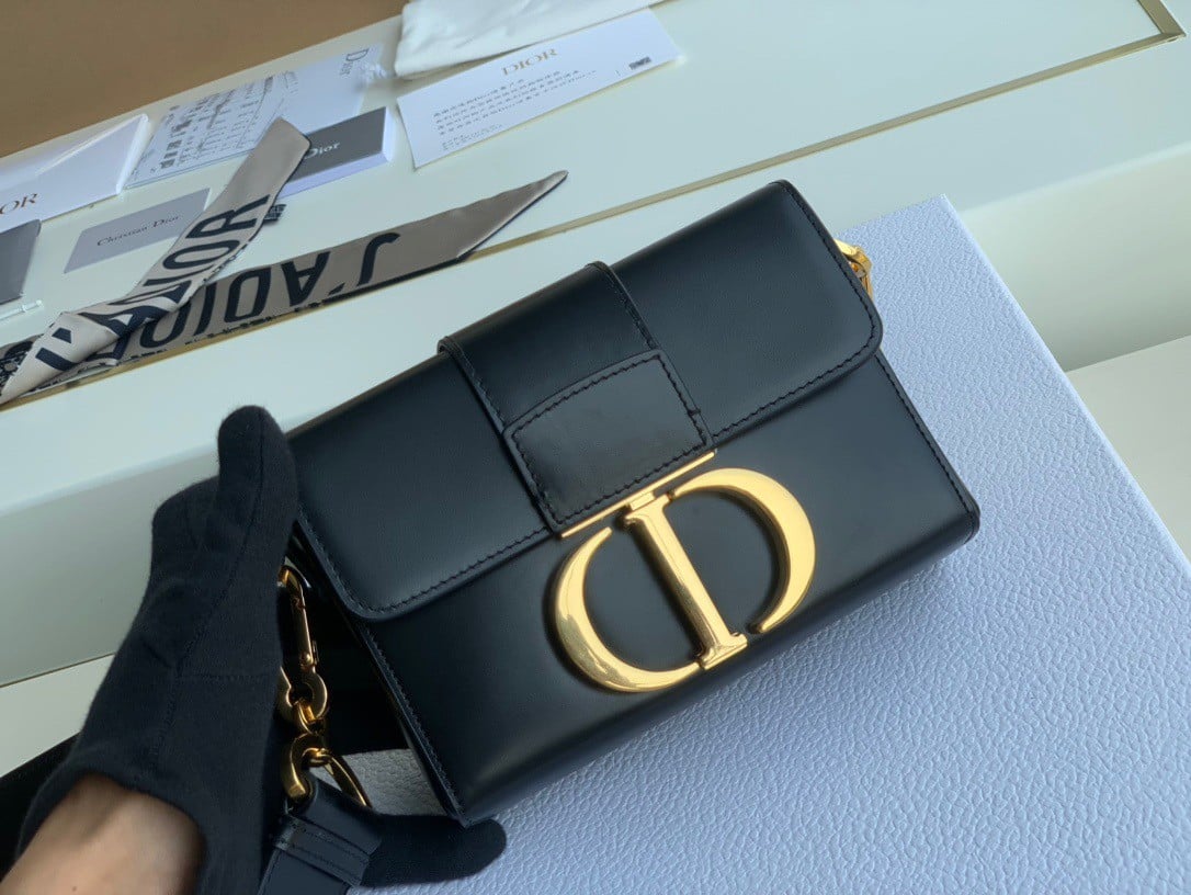 Dior 30 Montaigne Box Bag In Black Box Calfskin