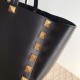 Valentino Roman Stud Tote Bag In Black Grained Leather