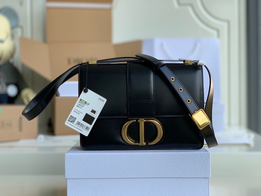 Dior 30 Montaigne Medium Bag In Black Box Calfskin