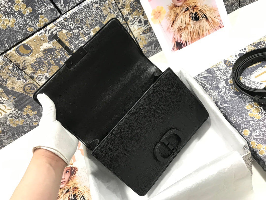 Dior 30 Montaigne Medium Bag In Black Ultramatte Grained Calfskin