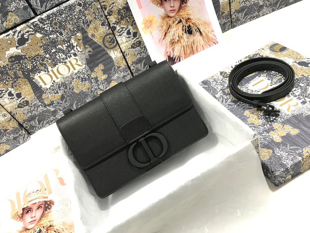 Dior 30 Montaigne Medium Bag In Black Ultramatte Grained Calfskin