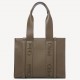 Chloe Woody Medium Tote Bag In Army Green Calfskin