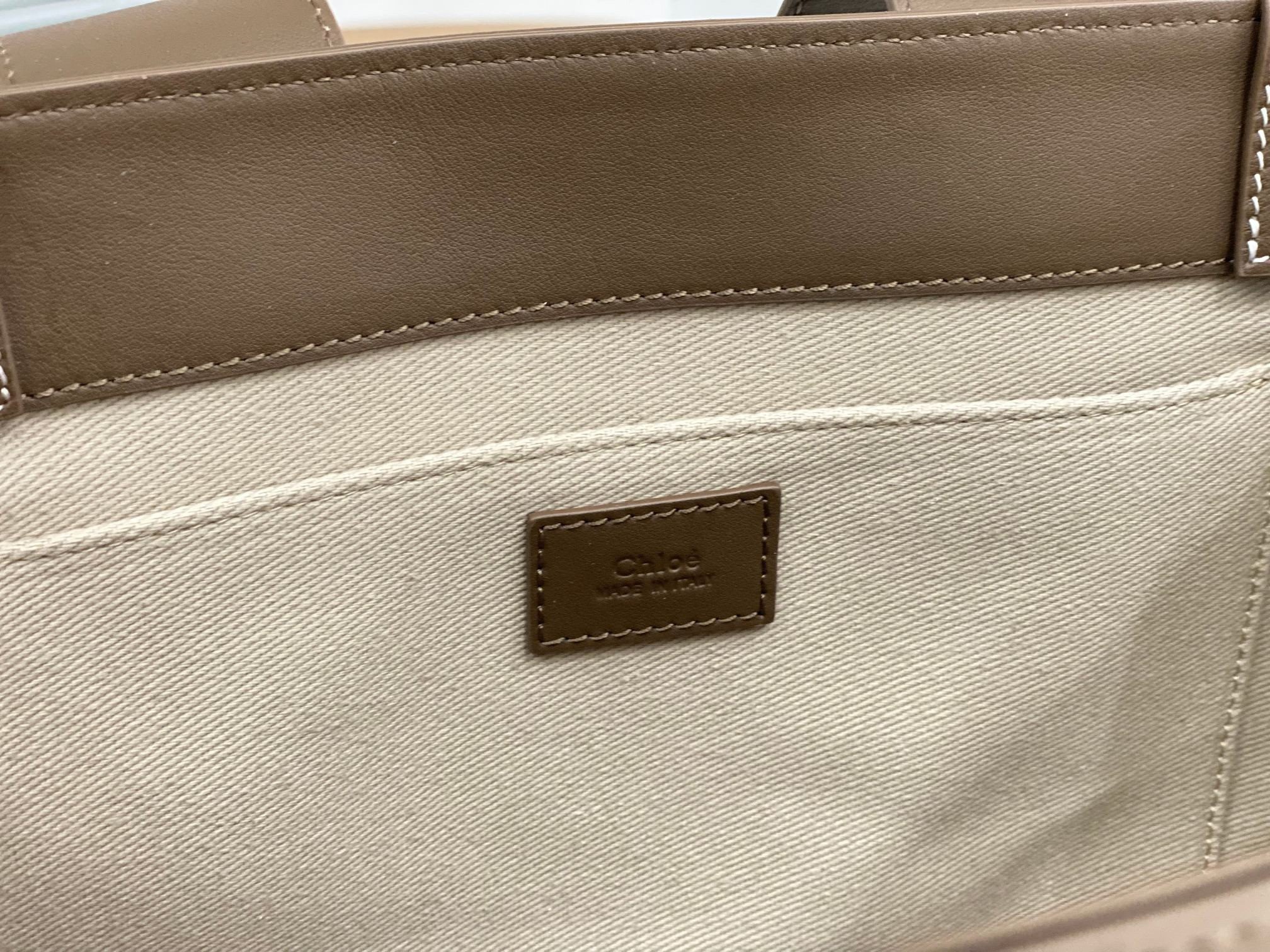 Chloe Woody Medium Tote Bag In Army Green Calfskin