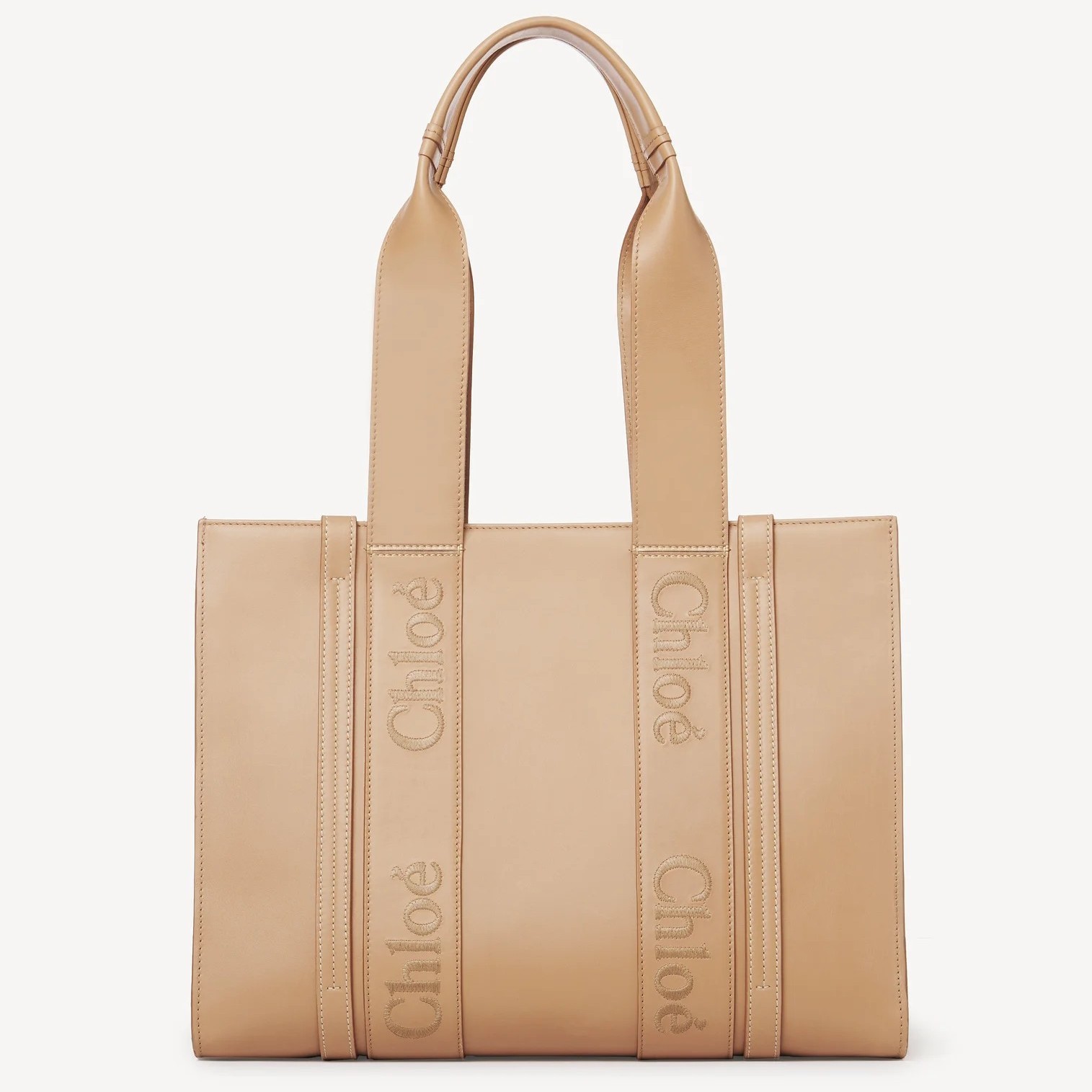 Chloe Woody Medium Tote Bag In Beige Calfskin