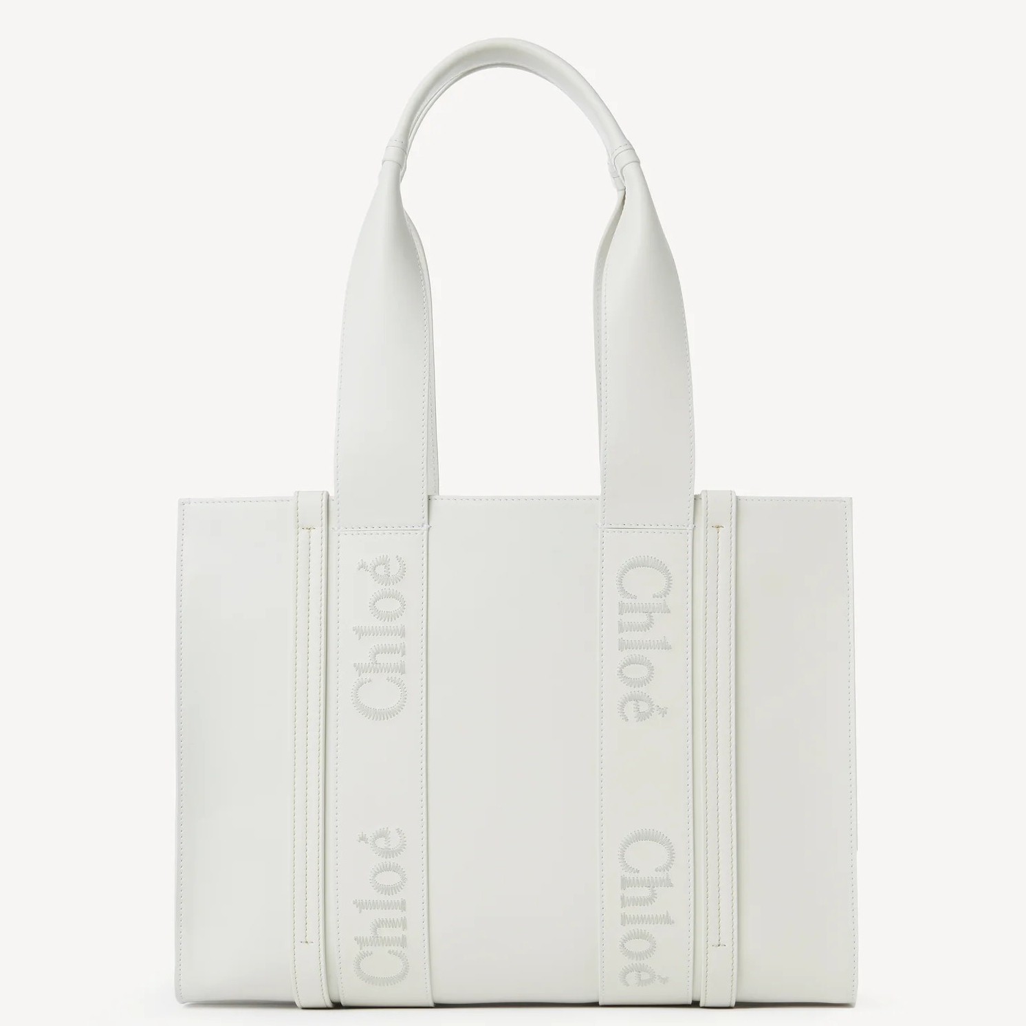 Chloe Woody Medium Tote Bag In White Calfskin